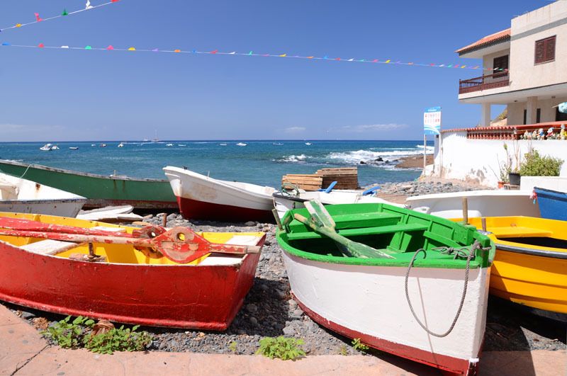 Colorful boats in La Caleta on the south of Tenerife, Spain