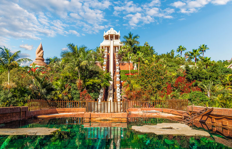 High steep water slide on Tenerife water park, Canary island, Spain