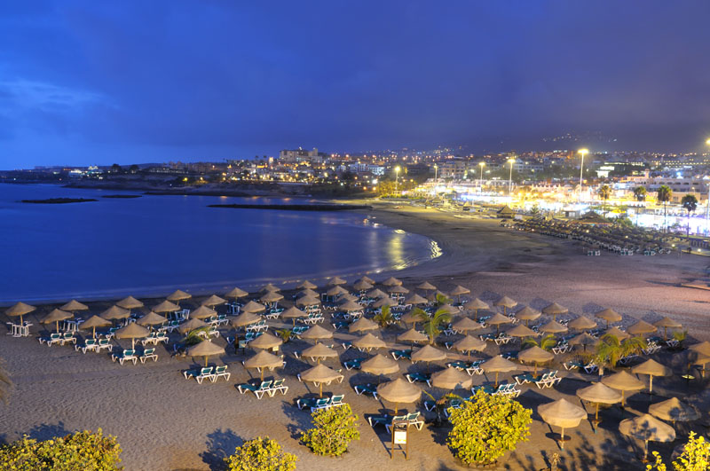 Playa Torviscas at night. Canary Island Tenerife, Spain